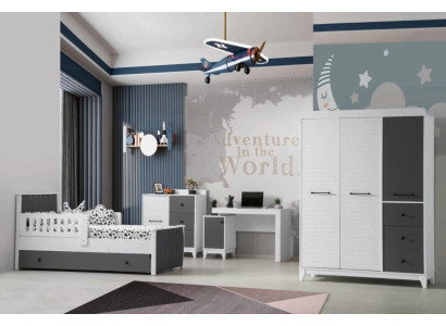Moderne kinderkamerset bestaande uit bed, kast, commode, tafel 4-delig.