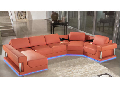 Leren bankstel woonlandschap bank hoekbank hoekstel design modern bankstel met USB.