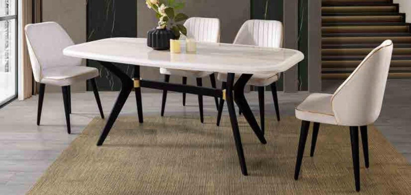 Eetkamer set meubilair stoel bekledingstof eetgroep eettafel 5-delig.