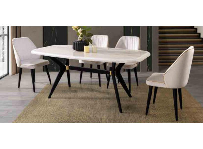 Eetkamer set meubilair stoel bekledingstof eetgroep eettafel 5-delig.