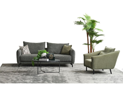 Woonkamerset Bankstel Driepersoons Fauteuil Grijs Stoffen Bankstel Set 3+1 Zits