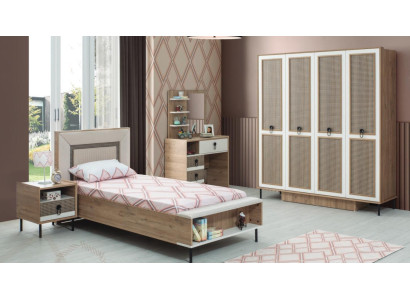 Slaapkamer sets Jeugdbed Kinderbed Bruin Hout Set 5-delig Bed Modern