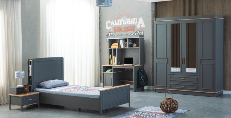 Kinderkamer meubels Kinderbed Bed Grijs Hout Set 4-delig