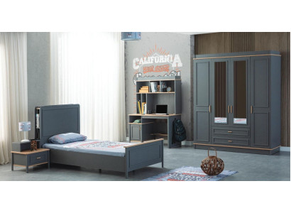 Garnituur kinderkamer bed kinderbed kindermeubelen grijs hout set 4-delig