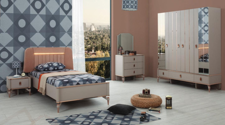 Kinderbed kindermeubels compleet beige hout set 5 stuks modern