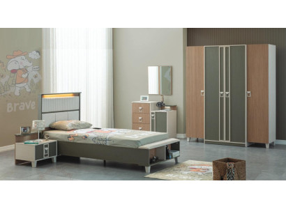 Compleet kindermeubilair kinderbed houten set 5-delig kinderkamer grijs