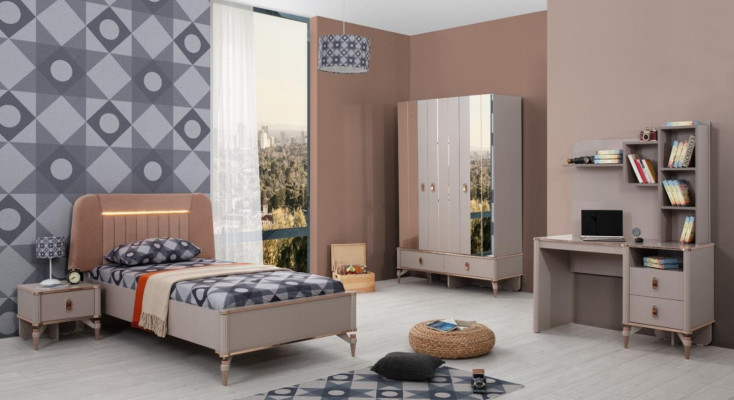 Compleet kindermeubilair meisjes bed hout set 4-delig kinderkamer beige