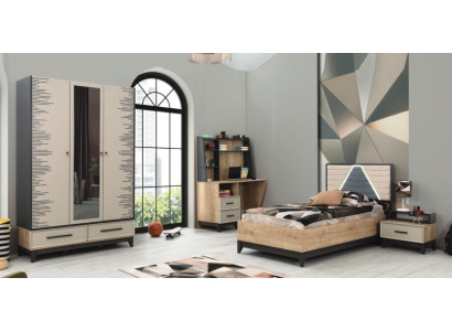 Kindermeubels, kinderbed, kinderkamer bed, kinderbed bruin hout set 4-delig