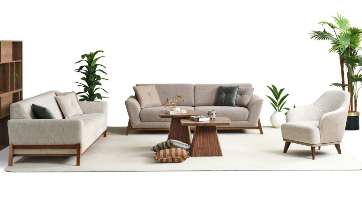 Bankstel Driedelige Bank Fauteuil Sofa Stof Beige Stoffen Bankstel Set 4-delig 3+3+1+1