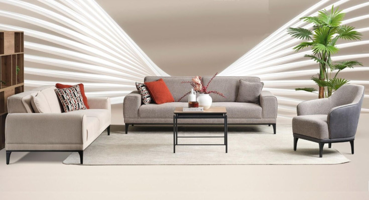 Bankstel driezitter tweezitter fauteuil sofa stof grijs stofsofa set 3+2+1