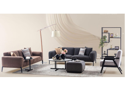 Bankstel met driezitter, fauteuil, bankstel van stof, 4-delig, stoffen bankstel in meerkleurig 3+3+1+1.