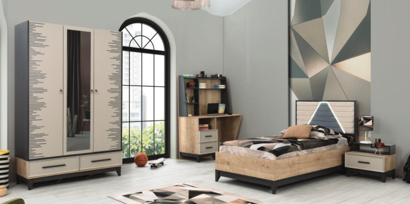 Compleet kindermeubilair tienerbed houten set 4-delig kinderkamer bruin