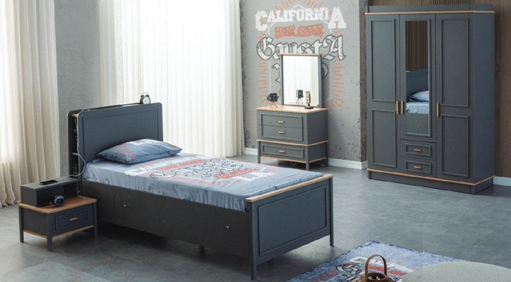 Kindermeubelset kinderkamerbed kinderbed grijs houten set 5-delig