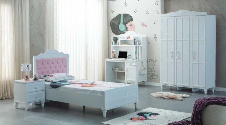 Compleet kindermeubilair kinderbed bed hout set 4-delig kinderkamer wit