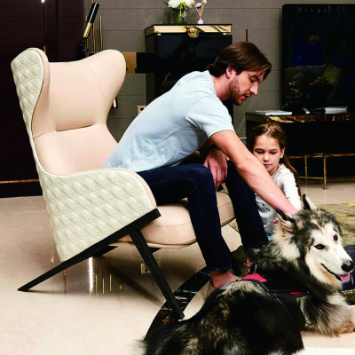 Fauteuil Design Bank Bank Zitter Luxe Beige Nieuw Relax Leder Lounge Club Bekleding