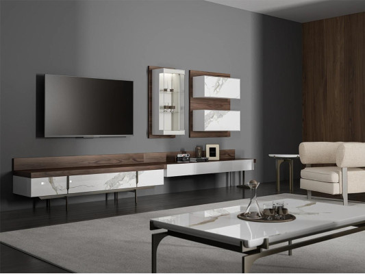 Woonwand tv-standaard dressoir wandkast modern woonkamer hangende vitrine hout