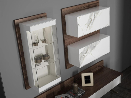 Woonwand tv-standaard dressoir wandkast modern woonkamer hangende vitrine hout