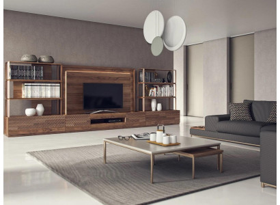 Woonkamerset 4-delig tv-standaard 2x boekenplanken houten meubels tv-frame compleet
