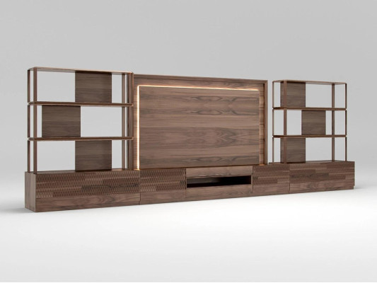 Woonkamerset 4-delig tv-standaard 2x boekenplanken houten meubels tv-frame compleet