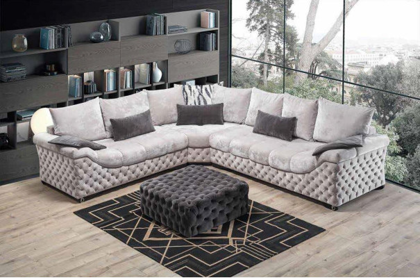 Hoekbank Beige Design Bank Hout met Stoffen Woonkamer L-vorm Bankstellen Nieuw