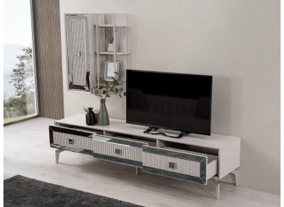 Laag TV-meubel kast RTV woonkamer wit houten planken