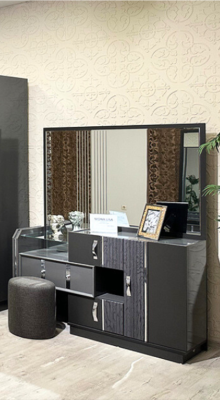 Grijze make-uptafel met spiegel Moderne inrichting Nieuwe ontwerper Slaapkamer meubels