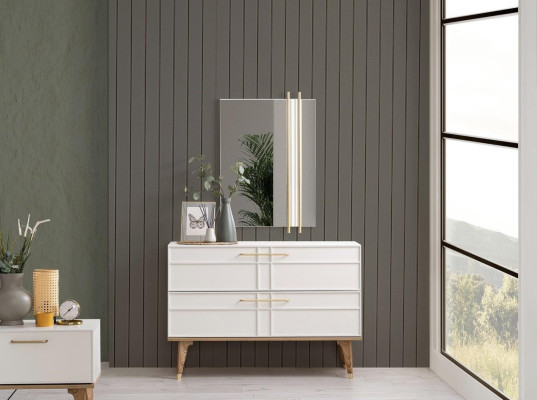 Commode met spiegel slaapkamer console hout wit set 2-delig modern