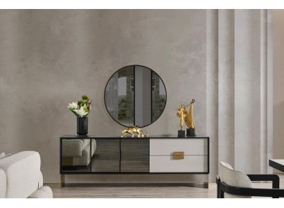 Zwarte woonkamerset Ontwerper dressoir Luxe spiegel 2-delige set Nieuw