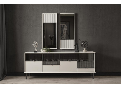 Modern set ontwerper Wit Sideboard 2x Spiegel 4-deurs 2-delige luxe set