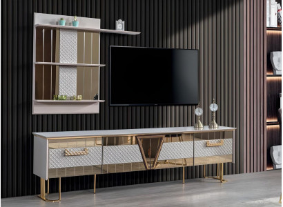 Modern design grijze woonkamer houten muurrekken complete tv-standaard meubels.