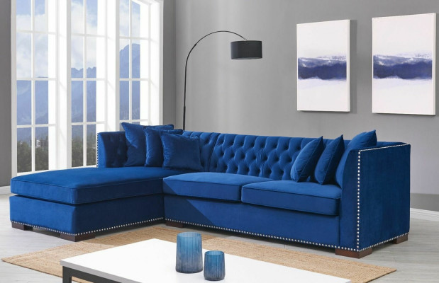 Chesterfield blauw designbank hoekbank bankstel textiel stof sofa's