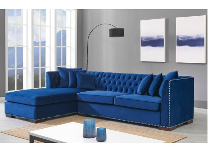 Chesterfield blauw designbank hoekbank bankstel textiel stof sofa's