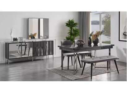 Compleet set eettafel 4x stoelen eetkamerset eetgroep dressoir 8-delig