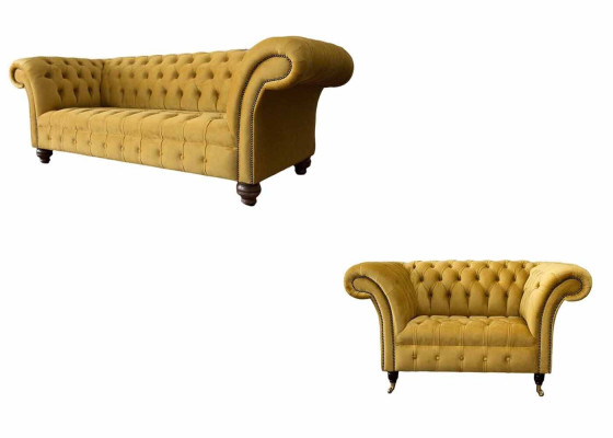 Chesterfield bankstel 2+1 zitter design gestoffeerd modern garnituur.