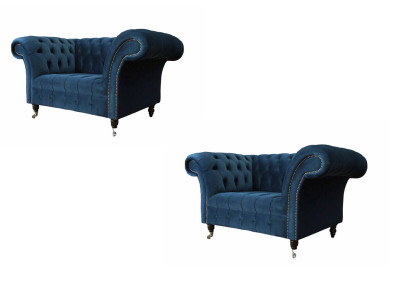 Fauteuil Chesterfield meubelset 2x éénzitter set luxueuze fauteuils banken 2 stuks.