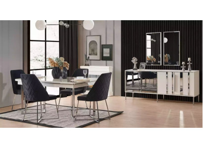 Compleet set eettafel 4x stoelen eetkamerset eetgroep houten tafel 7-delig