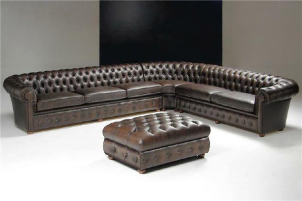 Klassiek hoekbankstel hoekbank bankstel sofa gestoffeerd leer zitmeubel Chesterfield set