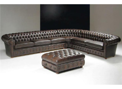 Klassiek hoekbankstel hoekbank bankstel sofa gestoffeerd leer zitmeubel Chesterfield set