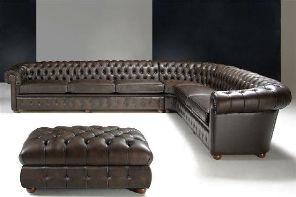 Klassiek hoekbankstel hoekbank bankstel sofa gestoffeerd leer zitmeubel Chesterfield set