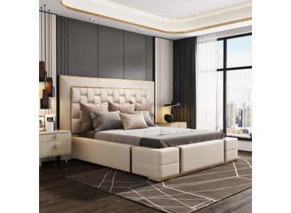 Luxe slaapkamerbed met gestoffeerd ontwerp Luxe tweepersoonsbedden Meubels Nieuw