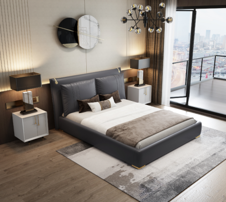Luxe bed Bedden Modern Tweepersoonsbed Grijs Bedframe Slaapkamer Nieuw