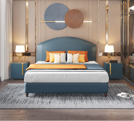Bed Slaapkamer Luxe Tweepersoonsbed Blauw Modern Ontwerp Bedden Hotel