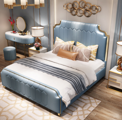 Modern bed tweepersoonsbed bedden hout blauw stijl houten slaapkamer nieuw