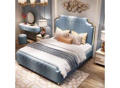 Modern bed tweepersoonsbed bedden hout blauw stijl houten slaapkamer nieuw