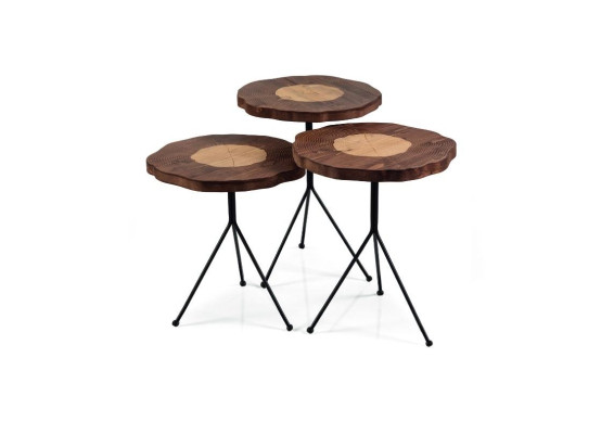 Bijzettafel 3-delige set bruin Salontafel Rond Ontwerper Modern Luxe Tafel