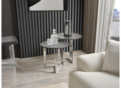 Groep bijzettafel salontafel woonkamer roestvrij staal zilver set