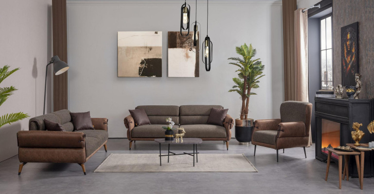 Zitmeubilair Textiel Woonkamer Set 3-delig Bankstel Tweezitter Fauteuil Nieuw Inrichting