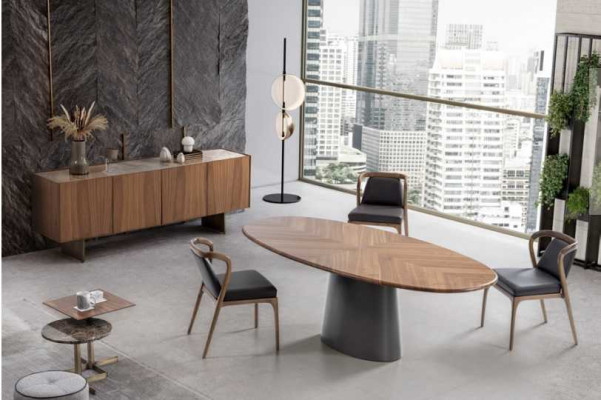 Luxe eetkamerset eettafel met moderne ontwerpen 6x stoelen met 2x salontafels
