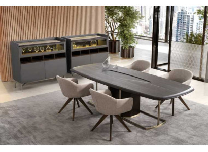 Houten luxe eetkamer set moderne eettafel 4x stoelen met dressoir meubels