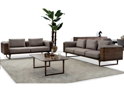 Ontwerp woonkamerset 2x banken met salontafel luxe hout met textiel.